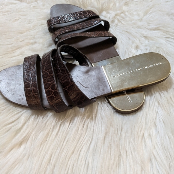 Zara Brown Animal Embossed Leather Slides - Picture 5 of 10